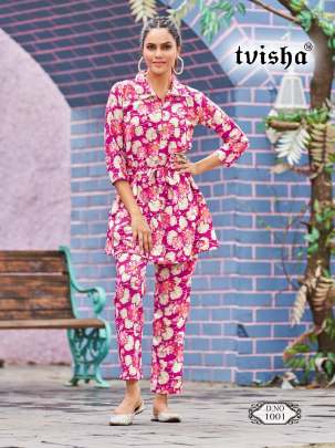 BLOSSOM - CO-ORD SET SOFT RAYON PRINTED WITH CENTER BELT