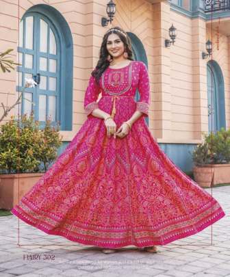 GLAM NX - RAYON PRINTED LONG ANARKALI GOWN WITH EMBROIDERY WORK
