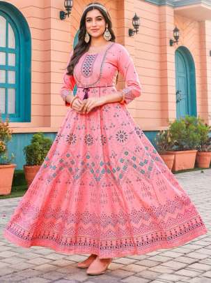 GLAM NX - RAYON PRINTED LONG ANARKALI GOWN WITH EMBROIDERY WORK