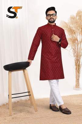 Heavy Jacquard Silk Maroon Kurta Pyjama For Men
