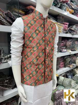 KOTI SPECIAL - HEAVY BANGLORI PRINT AND SEQUENCE EMBROIDERED MEN'S KOTIS