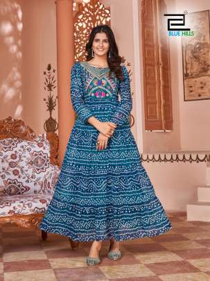 LEHARIYA - GEORGETTE PRINTED LONG GOWN WITH HEAVY EMBROIDERY AND DESIGNER BACK
