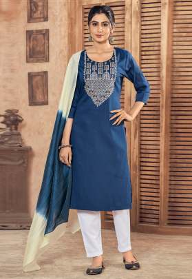 MAGIC MOMENTS HER 7.0 - BLUE PURE VISCOSE WEAVING STRIP WITH EMBROIDERED NECK