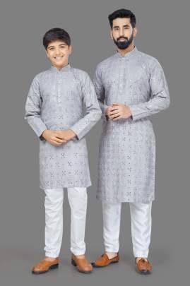 MIRROR KURTA - GREY HEAVY COTTON KURTA WITH EMBROIDERY AND FANCY BUTTONS