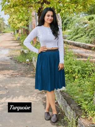 SKIRT - TURQUOISE HEAVY CREPE PLEATED PARTY WEAR SKIRT