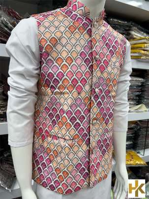 KOTI SPECIAL - HEAVY BANGLORI PRINT AND SEQUENCE EMBROIDERED MEN'S KOTIS