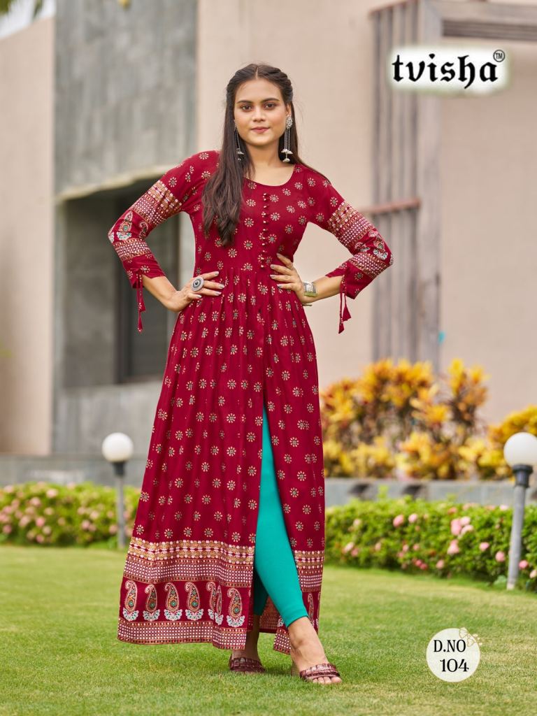 four buttons present gold silk gown stylish long kurti online shopping in  surat