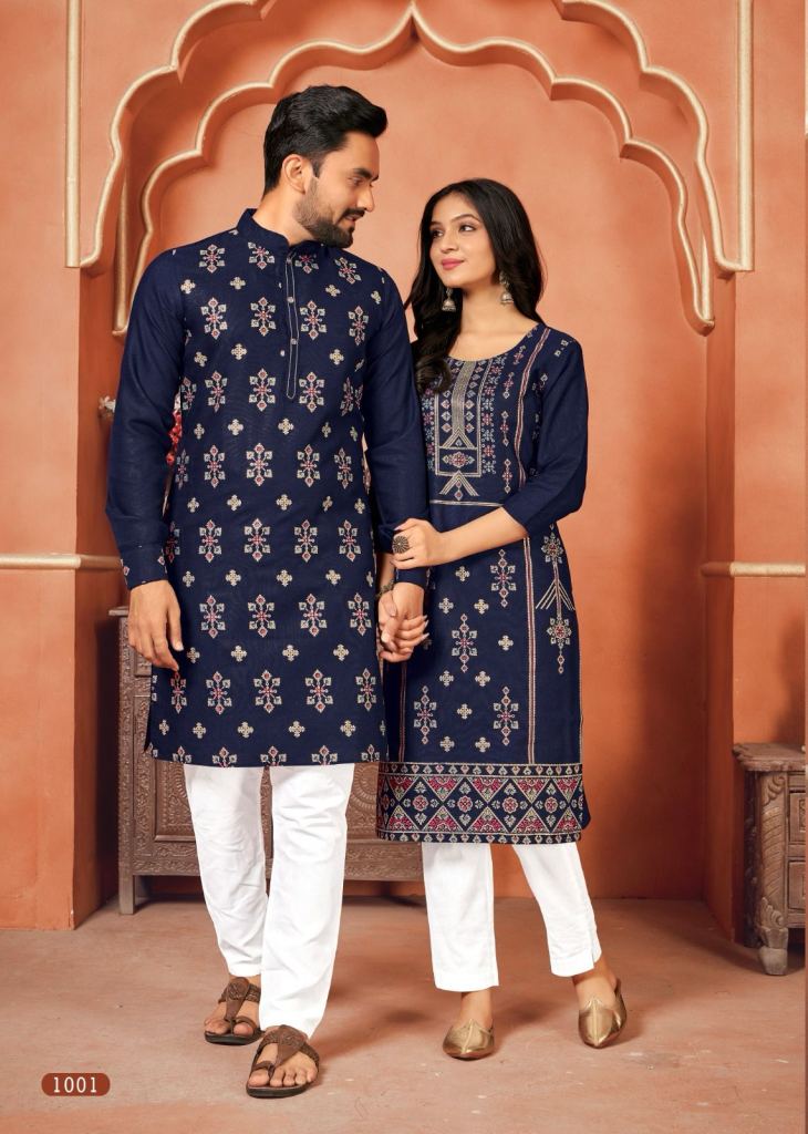 Buy Zarkle Men And Women Grey Foil Print Pure Cotton Couple Kurta Pajama  And Kurti Pant Set (Men-M And Women-M) Online at Best Prices in India -  JioMart.
