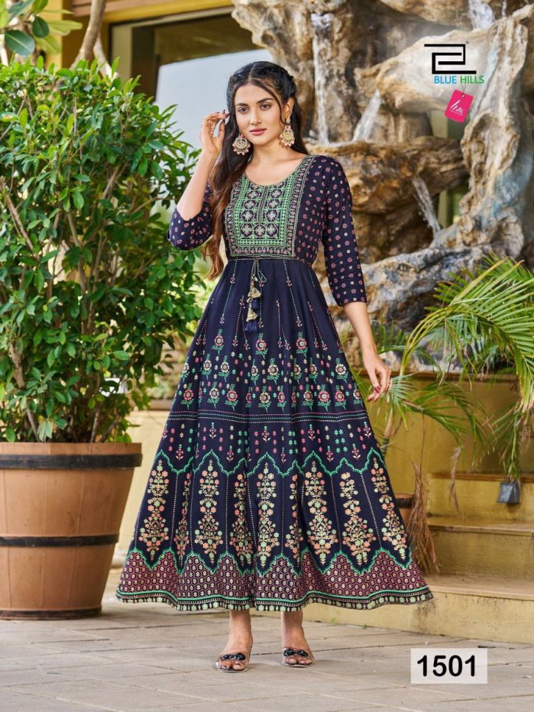 Gosiya Exports » ILIANA KURTIS BY OMTEX SURAT DESIGNER LONG DRESS GOWN  STYLE KURTIS LATEST DESIGNS WHOLESALE DEALER BEST RATE BY GOSIYA EXPORTS  SURAT