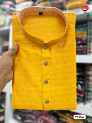 Astounding Sequins Work Yellow Kurta Pyjama For Men