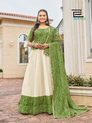 BANDHEJ - GREEN READY TO WEAR COTTON SATIN WITH BANDHANI BORDER LEHENGA-BLOUSE-DUPATTA SET