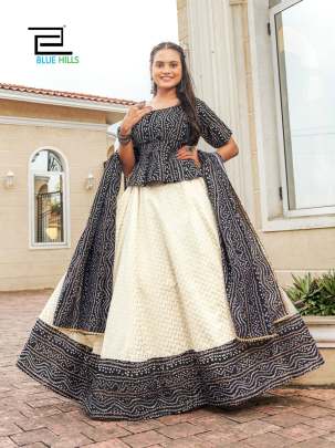 BANDHEJ - BLACK READY TO WEAR COTTON SATIN WITH BANDHANI BORDER LEHENGA-BLOUSE-DUPATTA SET