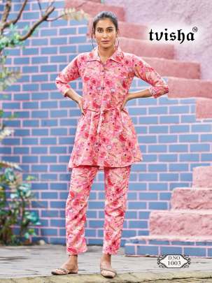 BLOSSOM - CO-ORD SET SOFT RAYON PRINTED WITH CENTER BELT