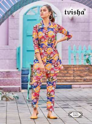 BLOSSOM - CO-ORD SET SOFT RAYON PRINTED WITH CENTER BELT