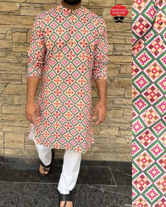 Being Desi by Mewaadi Sardar - Mens Cotton Patola Printed Kurta Set