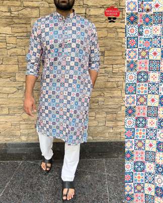 Being Desi by Mewaadi Sardar - Mens Cotton Patola Printed Kurta Set