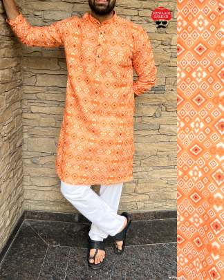 Being Desi by Mewaadi Sardar - Mens Cotton Patola Printed Kurta Set