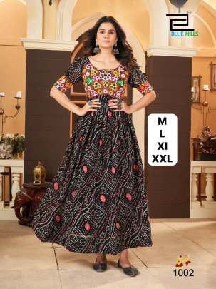 Black navratri bandhani gown with gamthi work