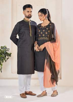 COUPLE GOAL X - PURE VISCOSE WEAVING STRIPE WITH EMBROIDERED KURAT AND KURTI COUPLE COMBO SET