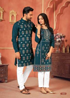 COUPLE GOALS 10 - COTTON FOIL PRINT COUPLE KURTA KURTI SET