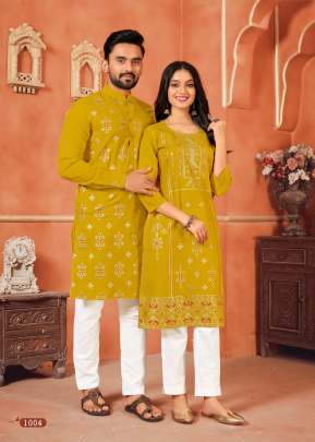 COUPLE GOALS 10 - COTTON FOIL PRINT COUPLE KURTA KURTI SET