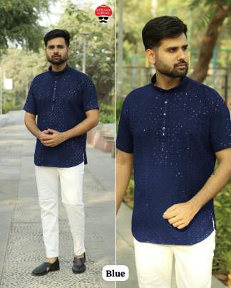Chikan Work Short Kurta for Men