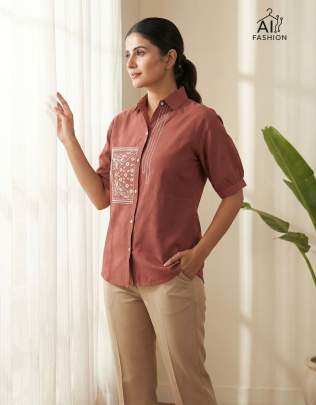 Cotton Flex Embroidered Shirt for Women