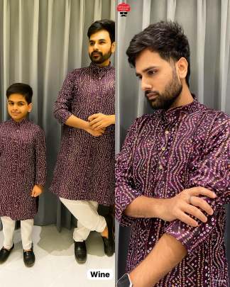Cotton foil print men’s and kids ethnic wear