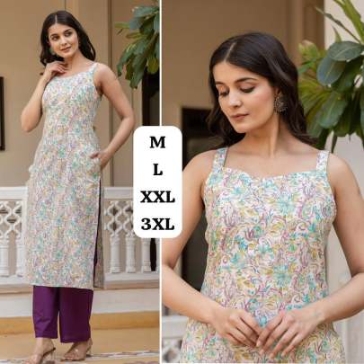 Cotton printed sleeveless straight kurti