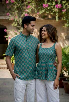 Couple Special Summer Combo Cotton Printed Top & Kurta 