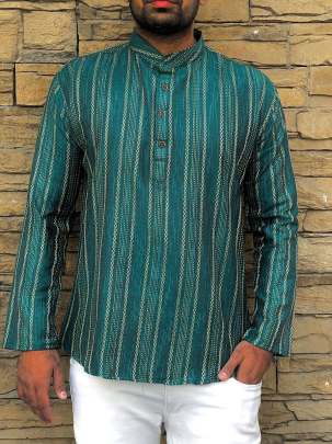 DELIGHTFUL MENS PURE KHADI COTTON RAMA SHORT KURTA