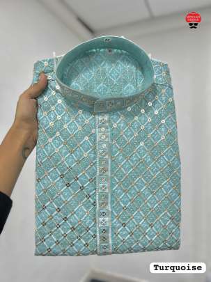 Designer pastel shade Embroidery Men Kurta