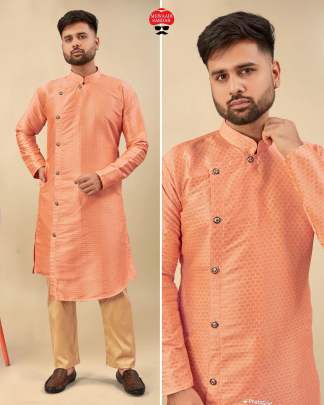 FABULOUS CROSS BUTTON SILK JACQUARD KURTA FOR MEN