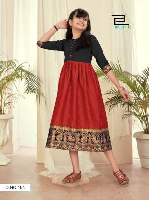 GIRLS SILK KURTI WITH LACE BORDER