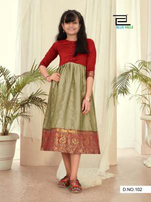 GIRLS SILK KURTI WITH LACE BORDER