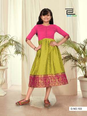 GIRLS SILK KURTI WITH LACE BORDER