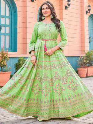 GLAM NX - RAYON PRINTED LONG ANARKALI GOWN WITH EMBROIDERY WORK