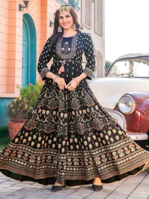 GLAM NX - RAYON PRINTED LONG ANARKALI GOWN WITH EMBROIDERY WORK