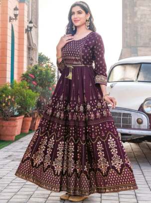 GLAM NX - RAYON PRINTED LONG ANARKALI GOWN WITH EMBROIDERY WORK