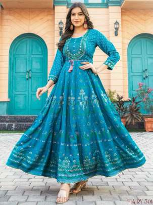 GLAM NX - RAYON PRINTED LONG ANARKALI GOWN WITH EMBROIDERY WORK