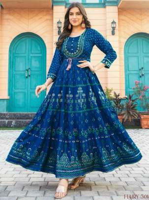 GLAM NX - RAYON PRINTED LONG ANARKALI GOWN WITH EMBROIDERY WORK