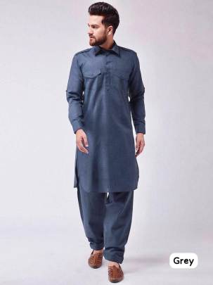 GORGEOUS GRAY PATHANI KURTA PYJAMA FOR MEN