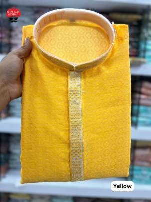 GRATEFUL MENS PREMIUM YELLOW JACQUARD KURTA PYJAMA