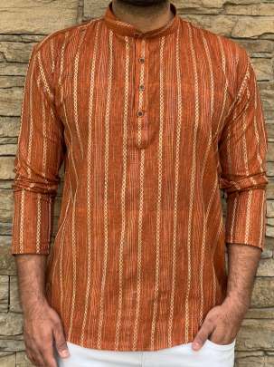 GREAT BROWN PURE KHADI COTTON MENS SHORT KURTA