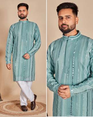 HEAVY GEORGETTE EMBROIDERY WORK MENS KURTA PYJAMA