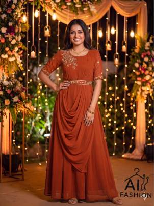 Heavy Georgette Embroidery orange Gown 