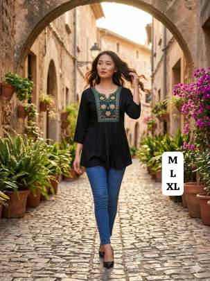 Heavy rayon Embroidery work short tops  