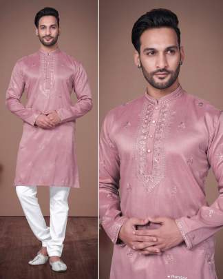 INCREDIBLE MENS SOFT SILK KURTA PYJAMA WITH EMBROIDERY WORK