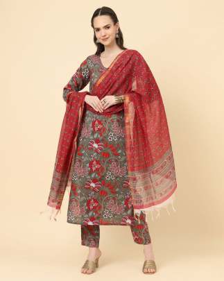 KIARA FESTIVAL - READYMADE HEAVY COTTON PRINTED TOP PANT DUPATTA SET