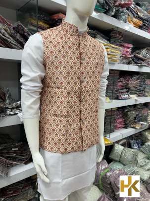 KOTI SPECIAL - HEAVY BANGLORI PRINT AND SEQUENCE EMBROIDERED MEN'S KOTIS